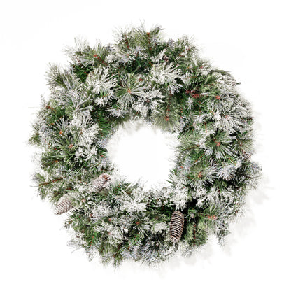 Brilste Mixed Wreath With Snow And Glitter And 13 Frosted Pine Cones With 50 Warm White Led