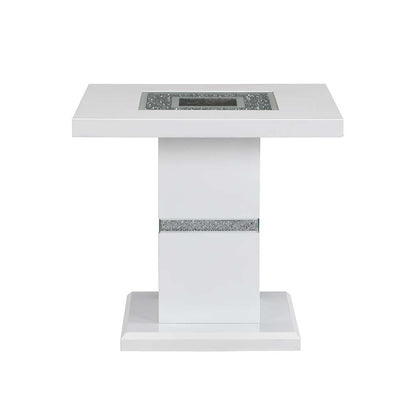 Elizaveta - End Table - Faux Crystal Diamonds & White High Gloss Finish