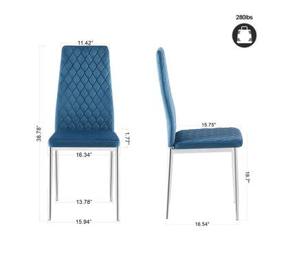 Modern Simple Style Dining Chair Fabric Chrome Metal Pipe Diamond Grid Pattern Restaurant Home Conference Chair