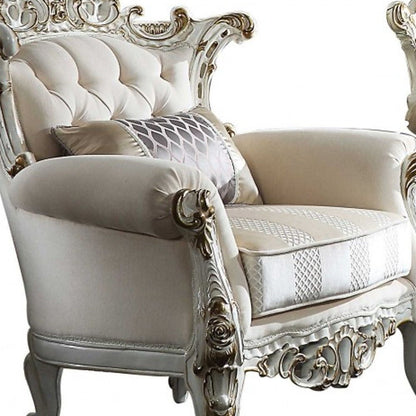 Polyester Blend Damask Chesterfield Loveseat - Ivory / Silver