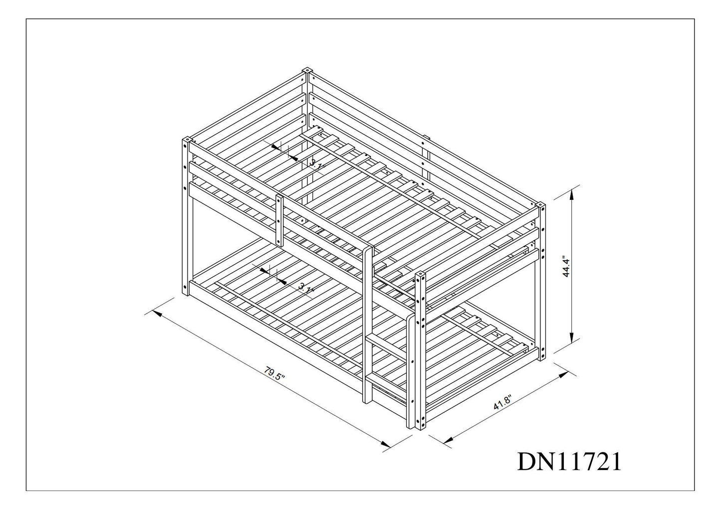 Twin over Twin Floor Bunk Bed,Natural