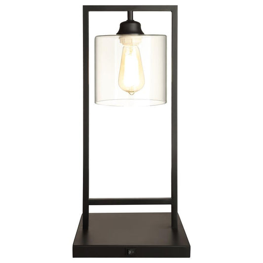 Shoto - Glass Shade Metal Bedside Table Lamp - Black