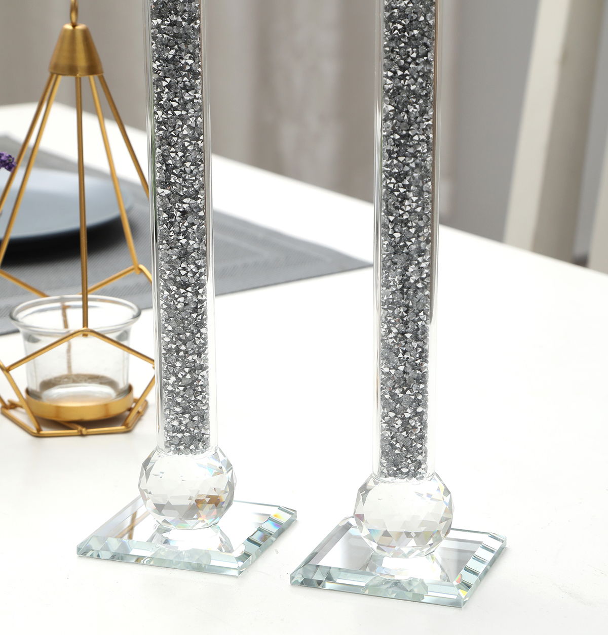 Ambrose Exquisite 2 Piece Candle Holders Silver (Gift Box Included)