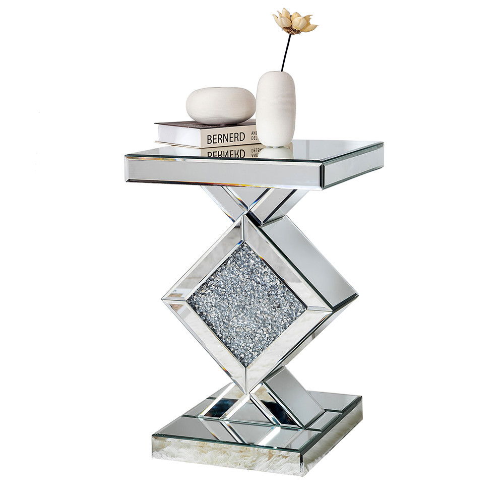 Diamond Mirrored Side Table - Silver