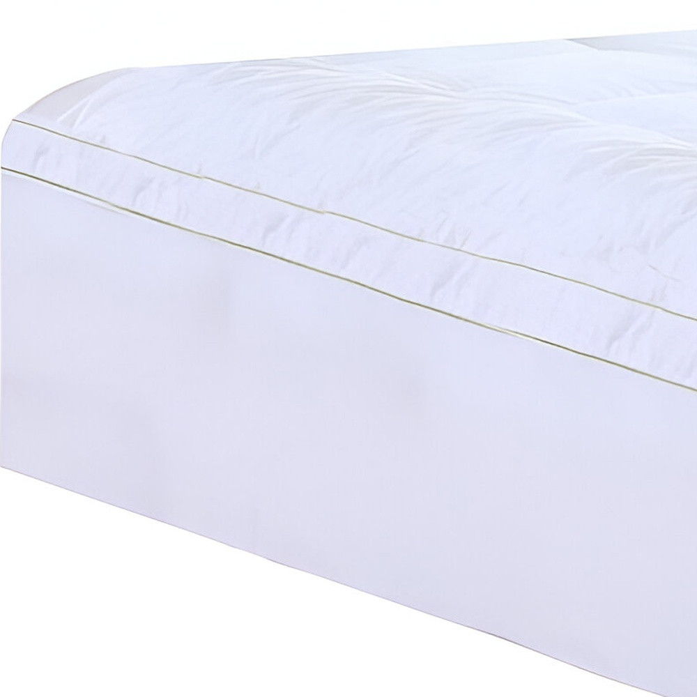 Square Quilted Queen Accent Piping Mattress Pad With Fitted Cover - White