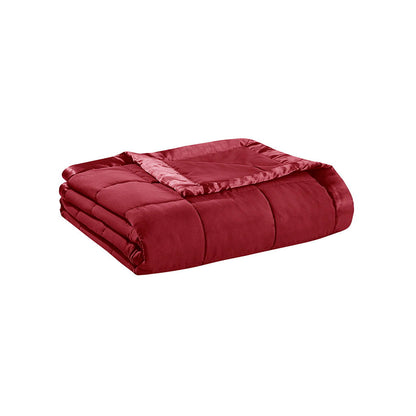 Lightweight Down Alternative Blanket With Satin Trim - Burgundy