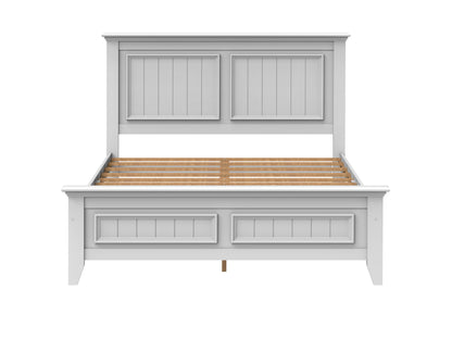 Modern Country Inspired Solid Wood Bed, Queen Size Bed Frame, Timeless Design & Elegant With Embellish Details Featuring Unique Aesthetics Wooden Bed by Bolivar Series. Paint Sprayed Finishing