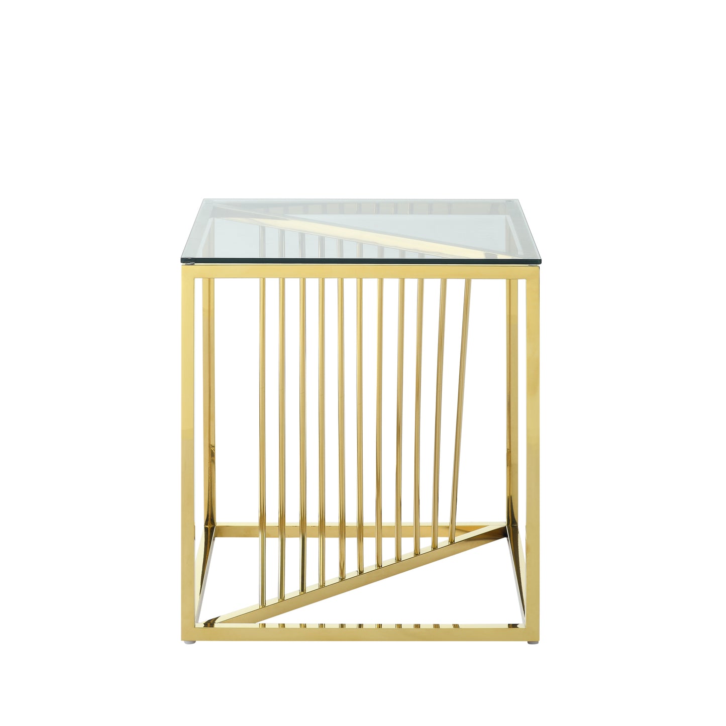 20 Inch Modern Glass End Table with Geometric Metal Frame, Accent Table Nightstand Furniture Corner Table for Living Room,Home Office,Bedroom - Gold