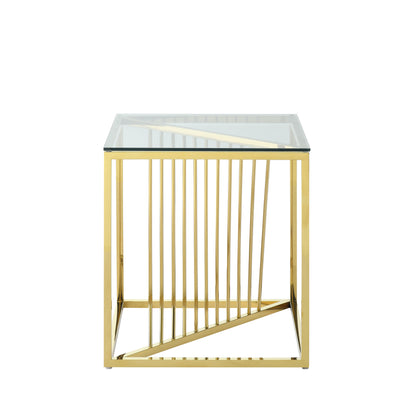 20 Inch Modern Glass End Table with Geometric Metal Frame, Accent Table Nightstand Furniture Corner Table for Living Room,Home Office,Bedroom - Gold