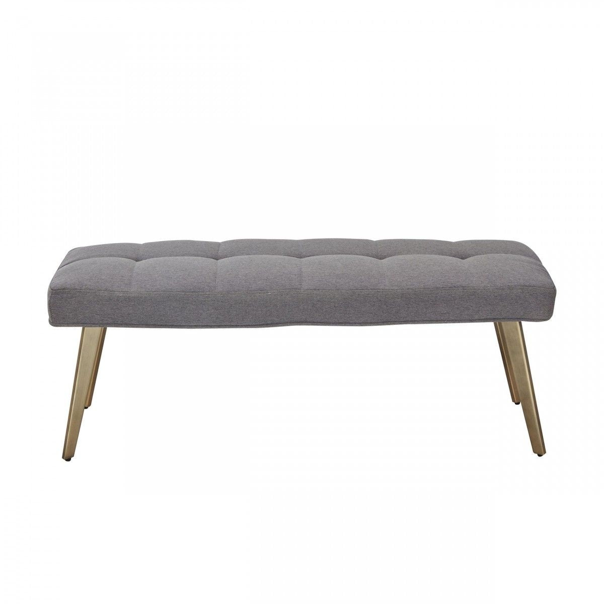 Upholstered Linen Blend Dining Bench - Gray / Antiqued Brass