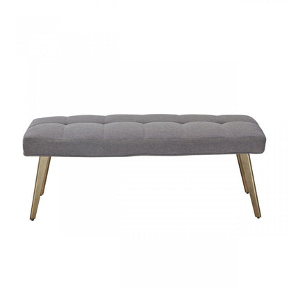 Upholstered Linen Blend Dining Bench - Gray / Antiqued Brass