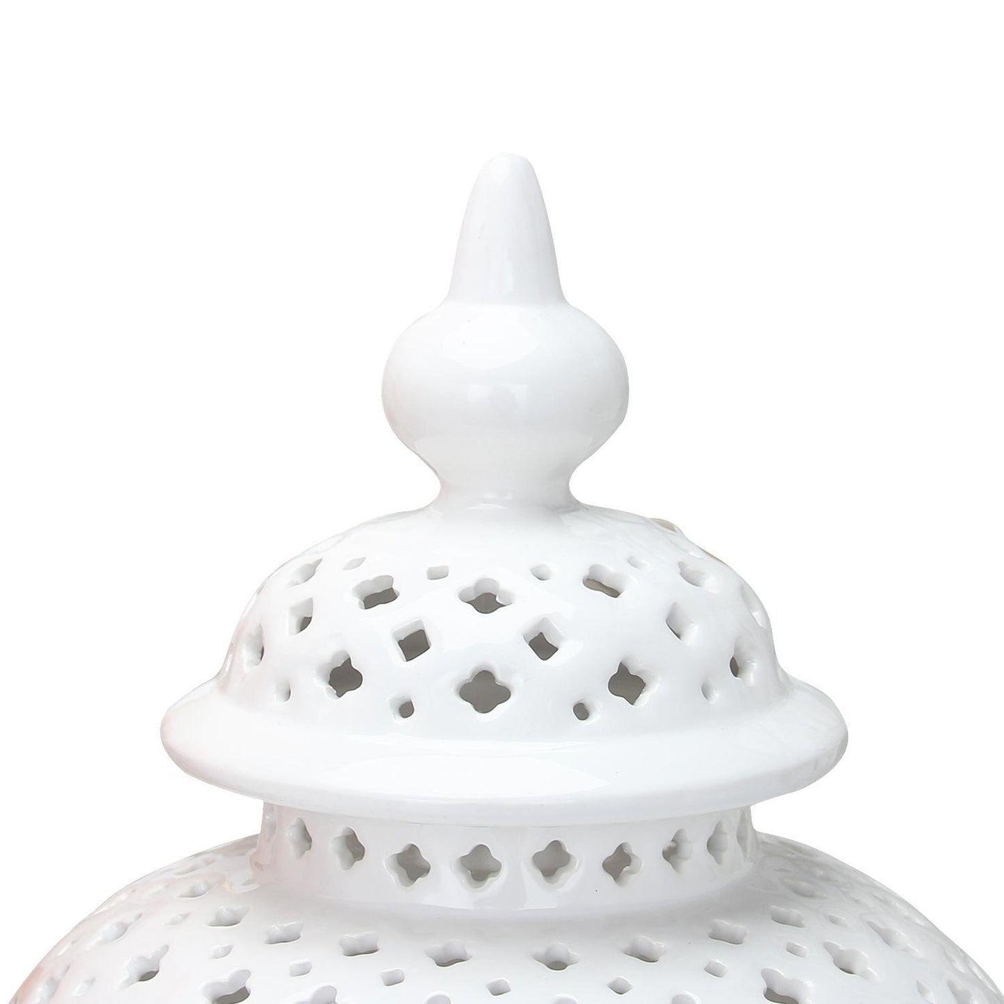 Beautiful Design Ceramic Ginger Jar Vase With Decorative Design And Removable Lid - White