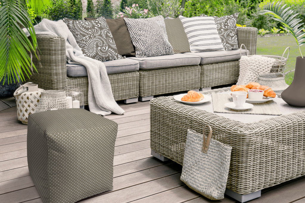 Polyester Cube Polka Dots Indoor Outdoor Pouf Ottoman - Taupe