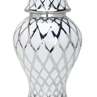 And Silver Ceramic Decorative Jar With Lid - White