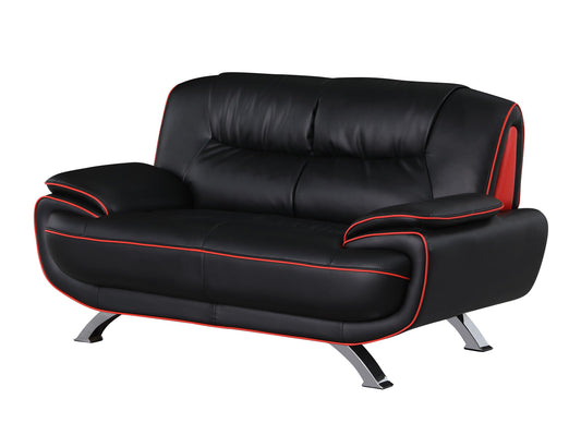 Faux Leather Love Seat - Black / Silver