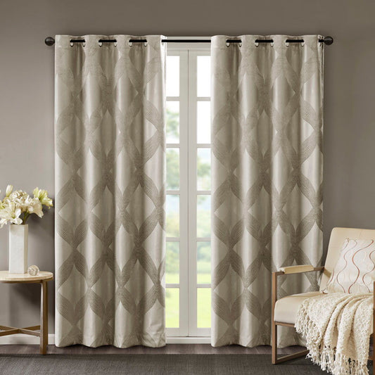 Ogee Knitted Jacquard Total Blackout Curtain Panel - Taupe