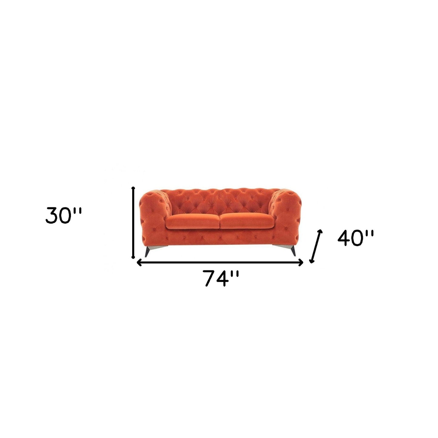 Tufted Velvet Chesterfield Love Seat - Orange / Black