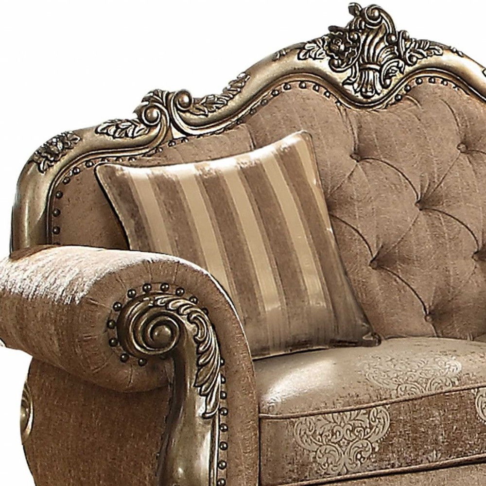 Damask Chesterfield Loveseat - Brown / Platinum