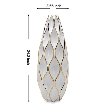 Elegant White Ceramic Vase With Gold Accents - Timeless Home Decor