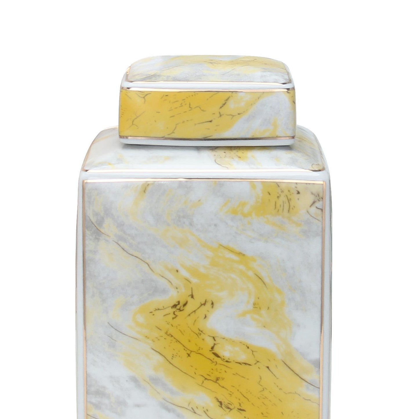 Square Glass Ginger Jar With Gold And Gray Marble Design