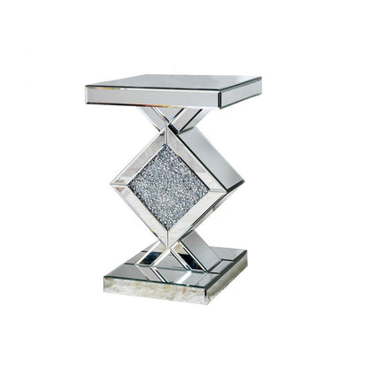 Diamond Mirrored Side Table - Silver