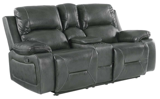 Faux Leather Manual Reclining Love Seat With Storage - Gray