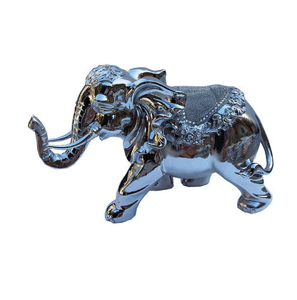 Ambrose Delightfully Extravagant Chrome Plated Elephant With Embedded Stone Saddle (12" X 6"W X 7. 5"H)