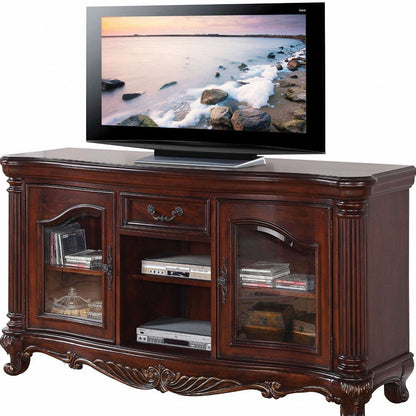 Cabinet Enclosed Storage TV Stand With Bookcase - Brown