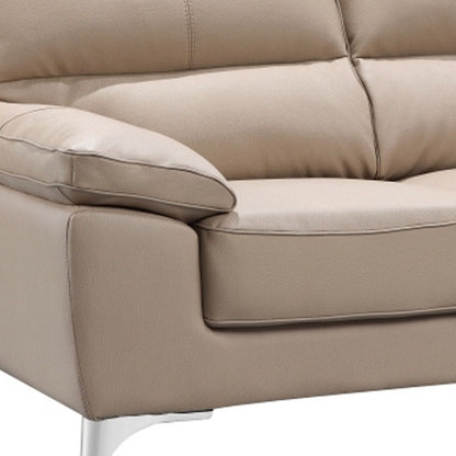 Faux Leather Love Seat - Silver / Beige