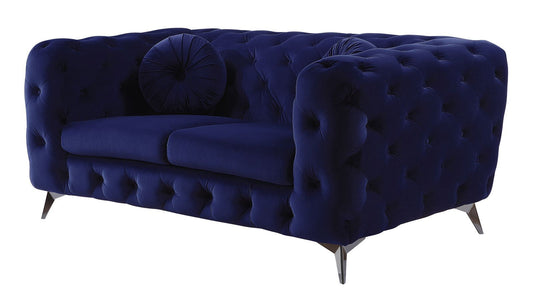 Velvet Loveseat - Blue / Silver