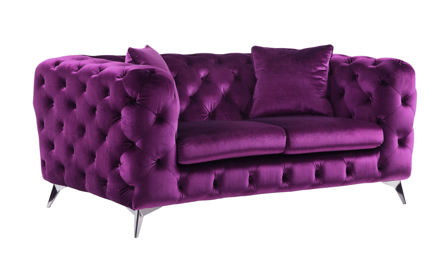 Velvet Loveseat - Purple / Silver