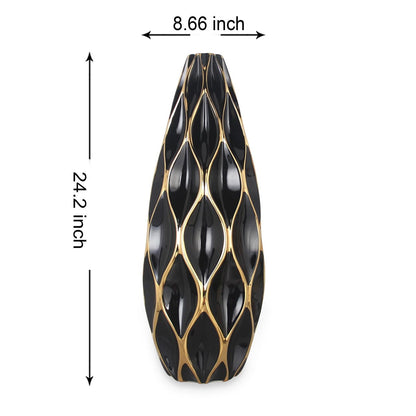 Elegant Ceramic Vase With Gold Accents - Timeless Home Decor - Black