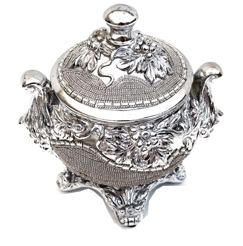 Ambrose Chrome Plated Crystal Embellished Lidded Ceramic Bowl (9 In. X 7 In. X 9. 5 In.) - Silver