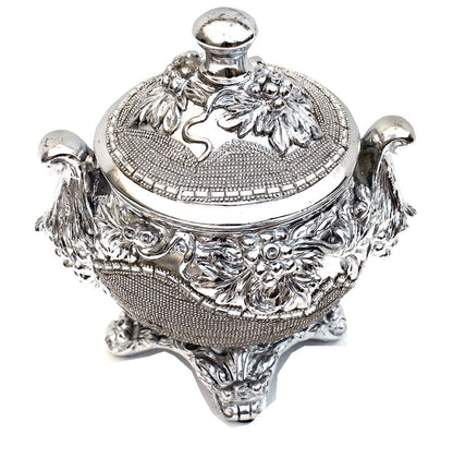 Ambrose Chrome Plated Crystal Embellished Lidded Ceramic Bowl (9 In. X 7 In. X 9. 5 In.) - Silver