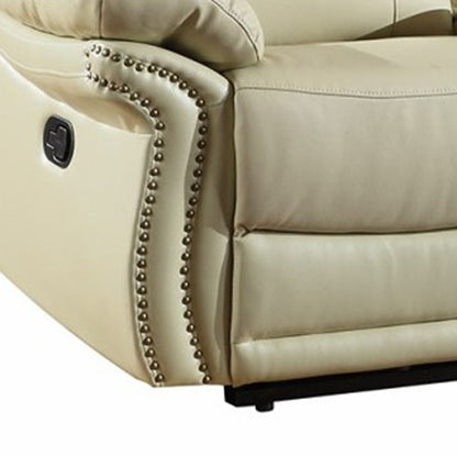 Faux Leather Manual Reclining Love Seat With Storage - Beige