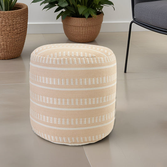 Polyester Round Striped Indoor Outdoor Pouf Ottoman - Orange