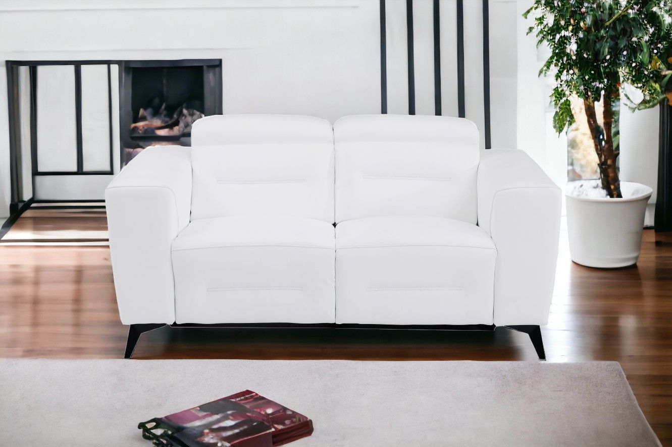 Italian Leather Power Reclining Loveseat - White / Black