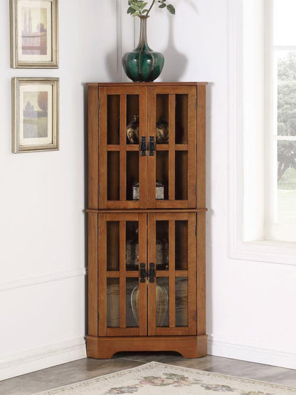 Coreosis - 4 Door Wood Corner Curio Cabinet - Golden Brown