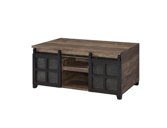 Nineel - Coffee Table - Obscure Glass, Rustic Oak & Black Finish