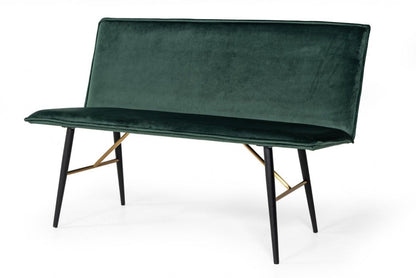 Upholstered Dining Bench - Green / Dark Brown