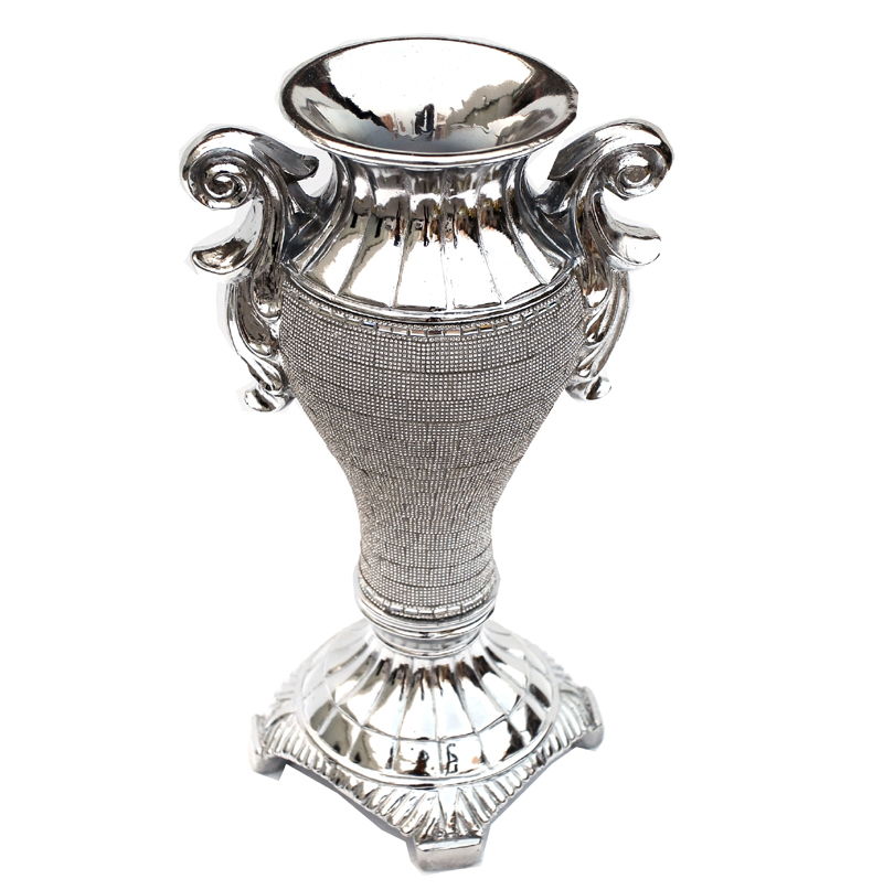 Ambrose Chrome Plated Crystal Embellished Ceramic Vase - Silver