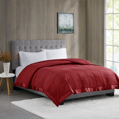 Lightweight Down Alternative Blanket With Satin Trim - Burgundy