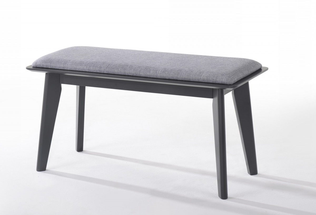 Modern Fabric Upholstered Dining Bench With Charcoal Gray Painted Wood Legs - Gray