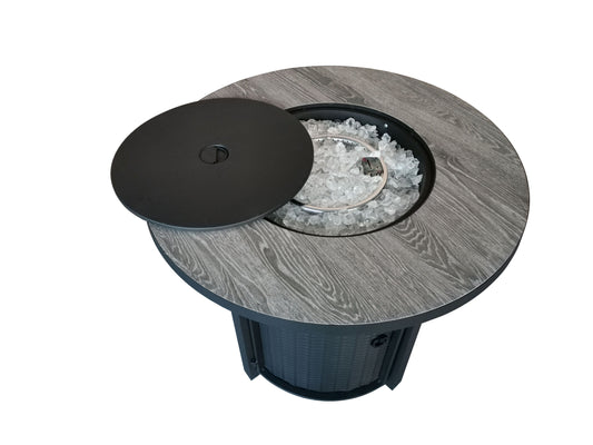 Round Metal Fire Pit With Glass Rocks - Black / Tile