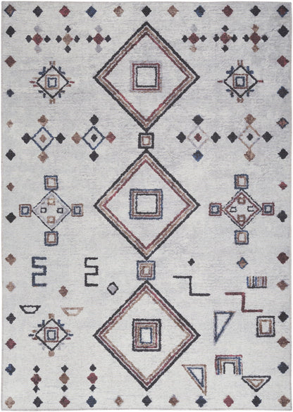 6' x 9' Geometric Power Loom Washable Area Rug - Gray And Brown