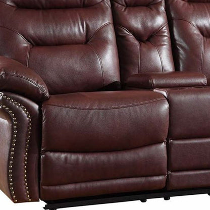 Faux Leather Manual Reclining Loveseat With Storage - Burgundy