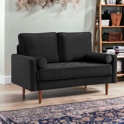 Velvet Loveseat And Toss Pillows - Black / Dark Brown