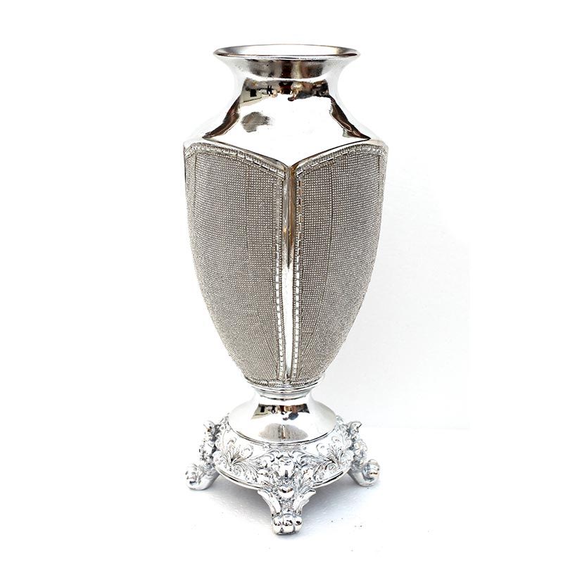 Ambrose - Chrome Plated Crystal Embellished Ceramic Vase - Silver