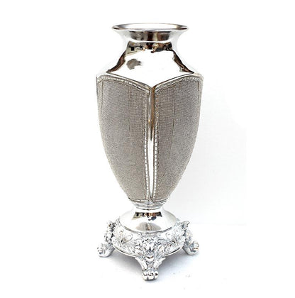 Ambrose - Chrome Plated Crystal Embellished Ceramic Vase - Silver