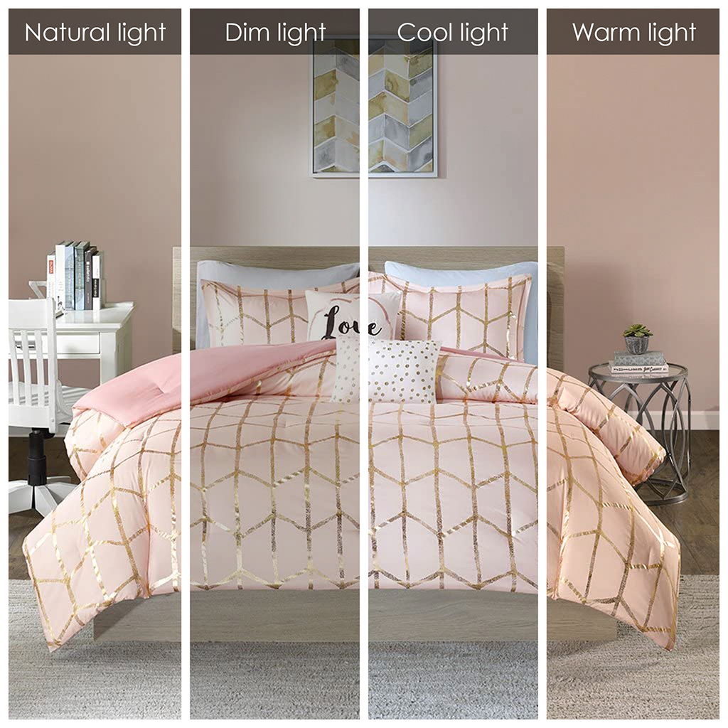 Raina Metallic Printed Duvet Cover Set - Pink